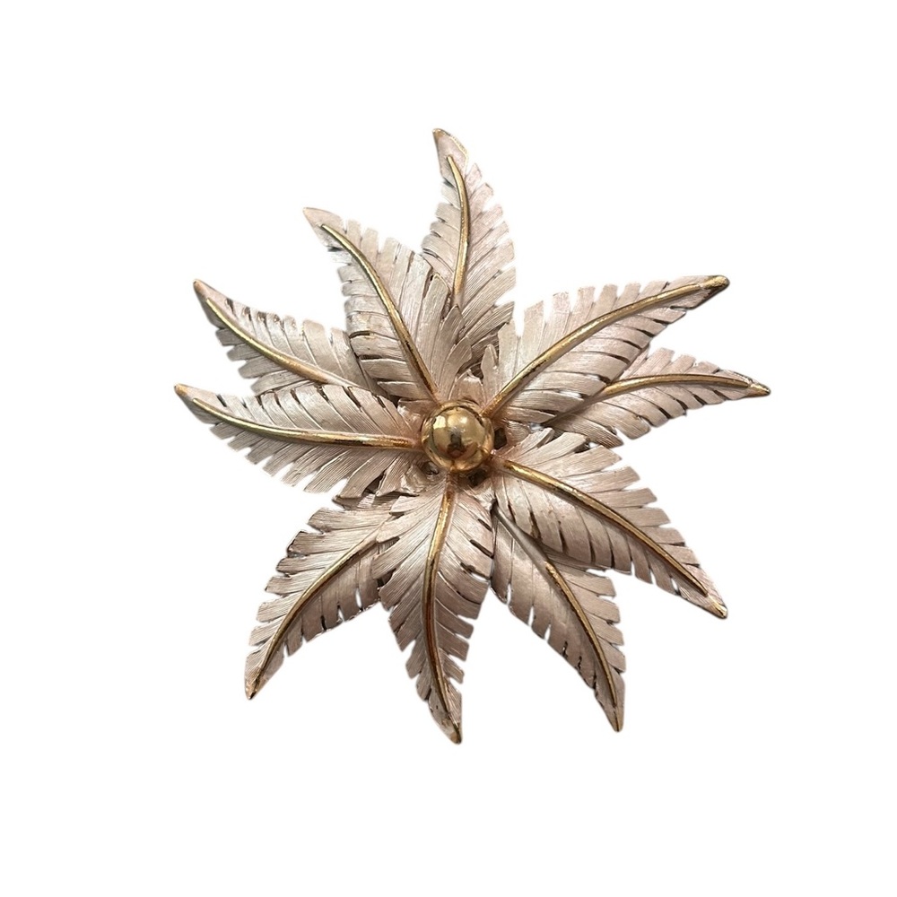 Silver and Gold palm Brooch with Multi-Layered Design